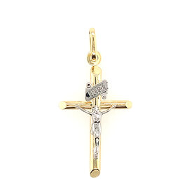 77347 TWO TONE SLANTED EDGES TUBE TRADICIONAL CRUCIFIX 1.25''