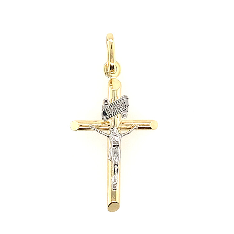 77347 TWO TONE SLANTED EDGES TUBE TRADICIONAL CRUCIFIX 1.25''