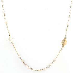 60189 14K YELLOW GOLD SIDEWAY PEARL ROSARY NECKLACE