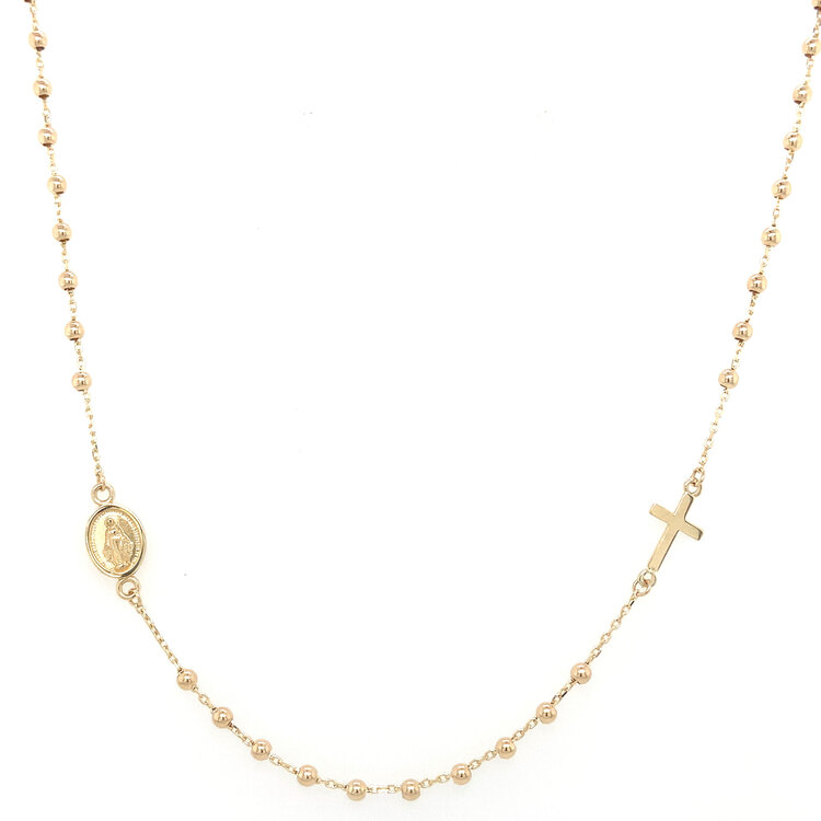 60188 14K YELLOW GOLD SIDEWAY ROSARY NECKLACE 17''