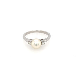 41154 14K WHITE GOLD 6-7MM PEARL  .16TCW DIAMONDS RING