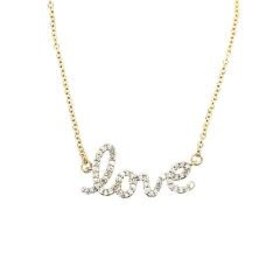 70519 14K YELLOW GOLD CUBIC ZIRCONIA 'LOVE' NECKLACE (1 INCH JUMPRING)