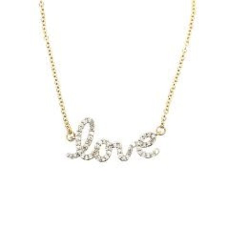 70519 14K YELLOW GOLD CUBIC ZIRCONIA 'LOVE' NECKLACE (1 INCH JUMPRING)