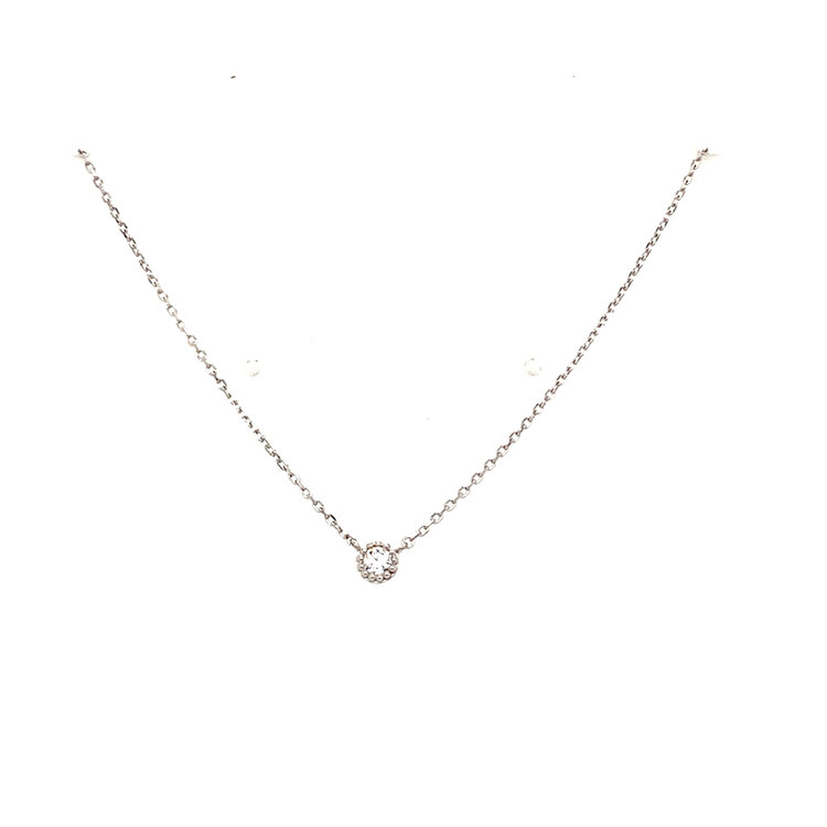 70522 14K WHITE GOLD PETITE MILIGRAIN CUBIC ZIRCONIA BEZEL NECKLACE