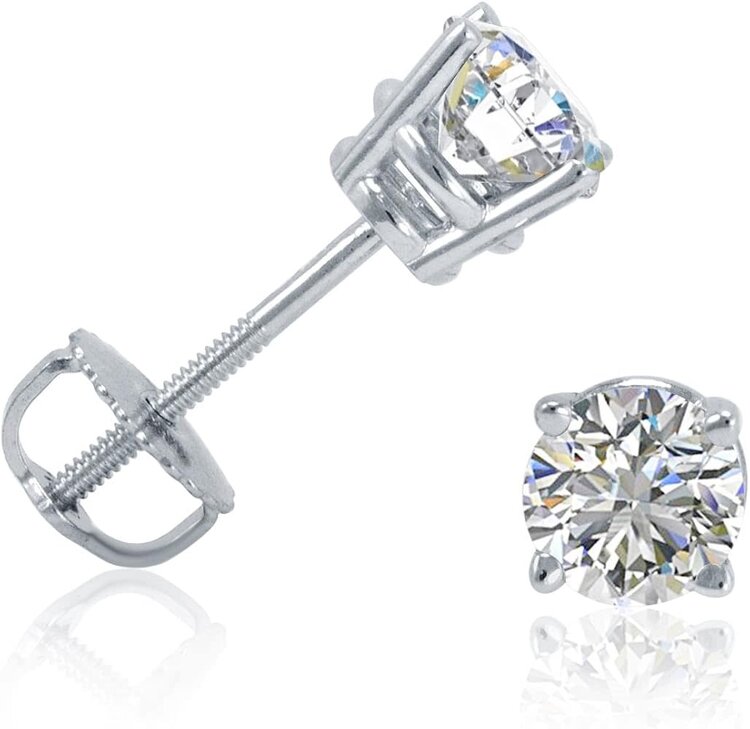 31328 14K WHITE GOLD .57CT ROUND DIAMOND 4-PRONG SCREWBACKS