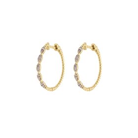 31335 14K YELLOW GOLD .25TCW DIAMOND MARQUISE FRONT BEADED FINISH HOOPS