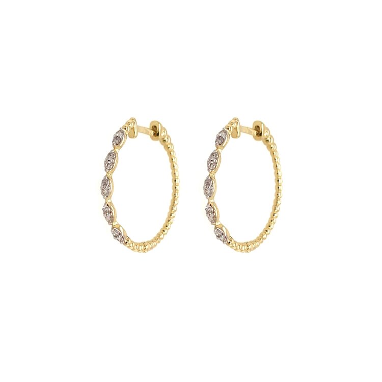 31335 14K YELLOW GOLD .25TCW DIAMOND MARQUISE FRONT BEADED FINISH HOOPS