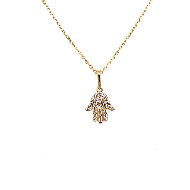 70526 14K YELLOW GOLD CUBIC ZIRCONIA HAMSA PAVE SET PENDANT SET