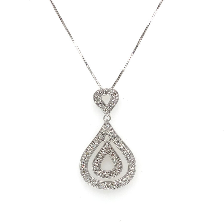 70440 14K WHITE GOLD.20TCW DOUBLE OPEN PEAR SHAPE DIAMOND PENDANT SET