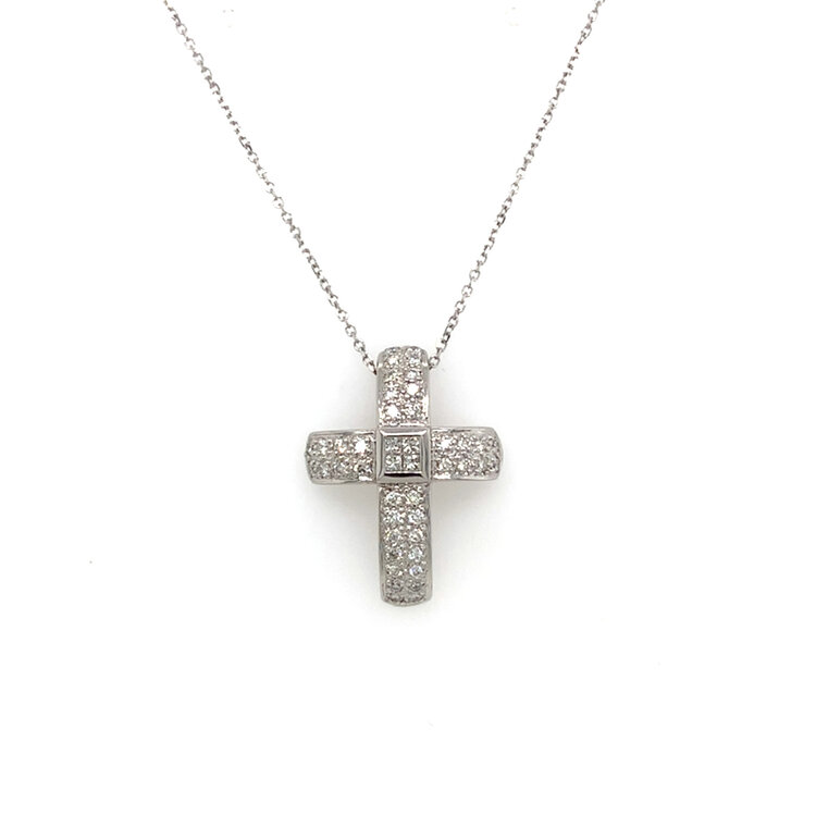 70494 14K WHITE GOLD .58 CT DIAMOND DOUBLE ROW INVISIBLE SET CENTER CROSS
