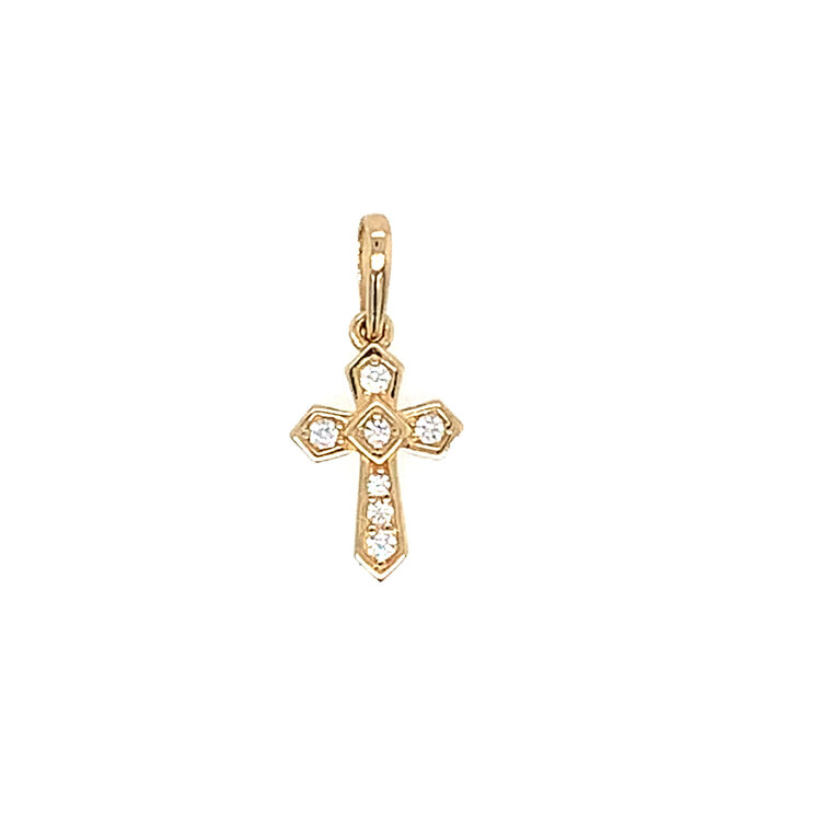78139 14K YELLOW GOLD CUBIC ZIRCONIA HIGH POLISH POINTY EDGES SMALL CROSS .60''