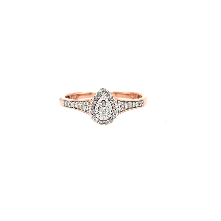 40408 10K ROSE GOLD WITH WHITE GOLD PEAR SHAPE .20CT DIAMOND CLUSTER RING