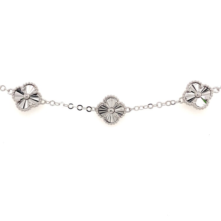 20384 14K WHITE GOLD 14MM STARBURST 3 CLOVER BRACELET