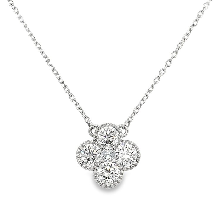 70533 14K WHITE GOLD 18'' 1.10CT F VVS LAB GROWN CLOVER MILGRAM EDGE NECKLACES