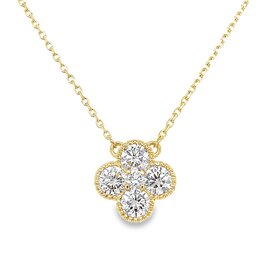 70532 14K YELLOW GOLD 18'' 1.10CT F VVS LAB GROWN CLOVER MILGRAM EDGE NECKLACES