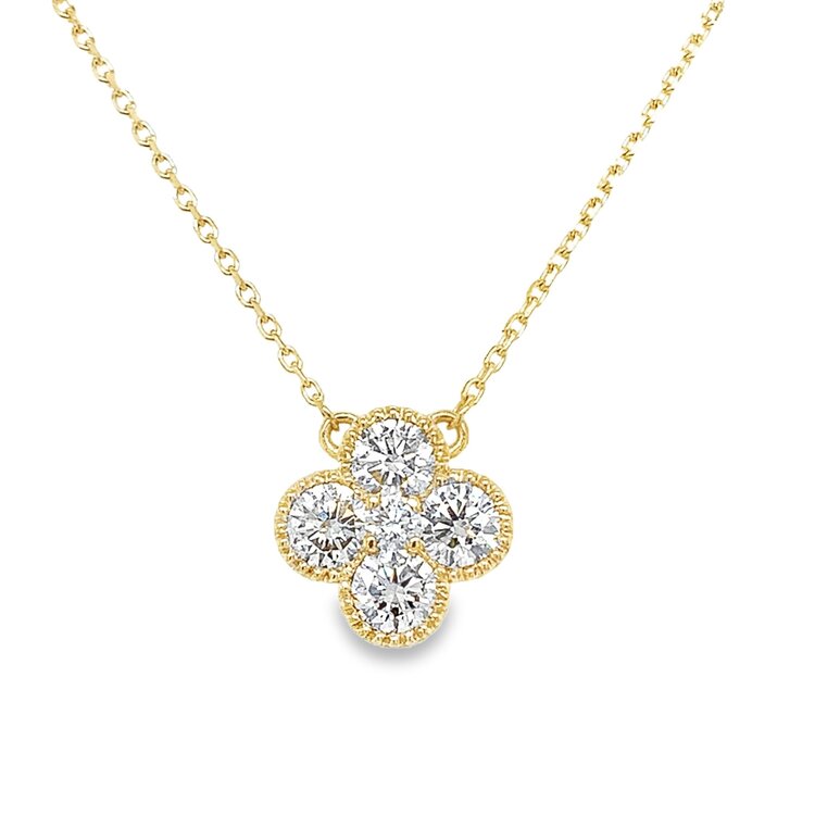 70532 14K YELLOW GOLD 18'' 1.10CT F VVS LAB GROWN CLOVER MILGRAM EDGE NECKLACES