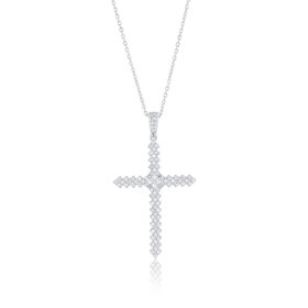 K-8976 Sterling Silver, Double Row Cubic Zirconia Cross Pendant