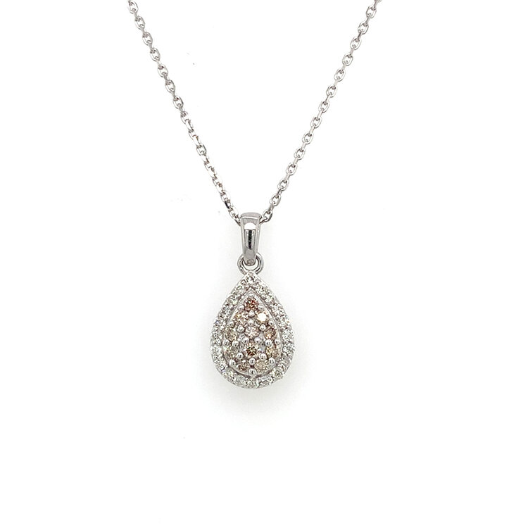 70328 10K WHITE GOLD WHITE AND CHAMPAGNE TEARDROP PENDANT SET