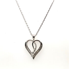 70531 10K WHITE GOLD .25CT BAGUETTE AND ROUND DIAMOND CHANNEL SET HEART WITH JOURNEY CENTER PENDANT SET