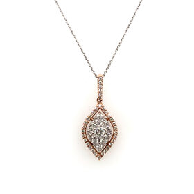70311 14K WHITE AND ROSE GOLD .75CTW DIAMOND RHOMBUS SHAPE CLUSTER PENDANT NECKLACE