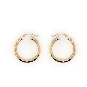 31358 14K YELLOW GOLD DIAMOND CUT TUBE MEDIUM HOOPS