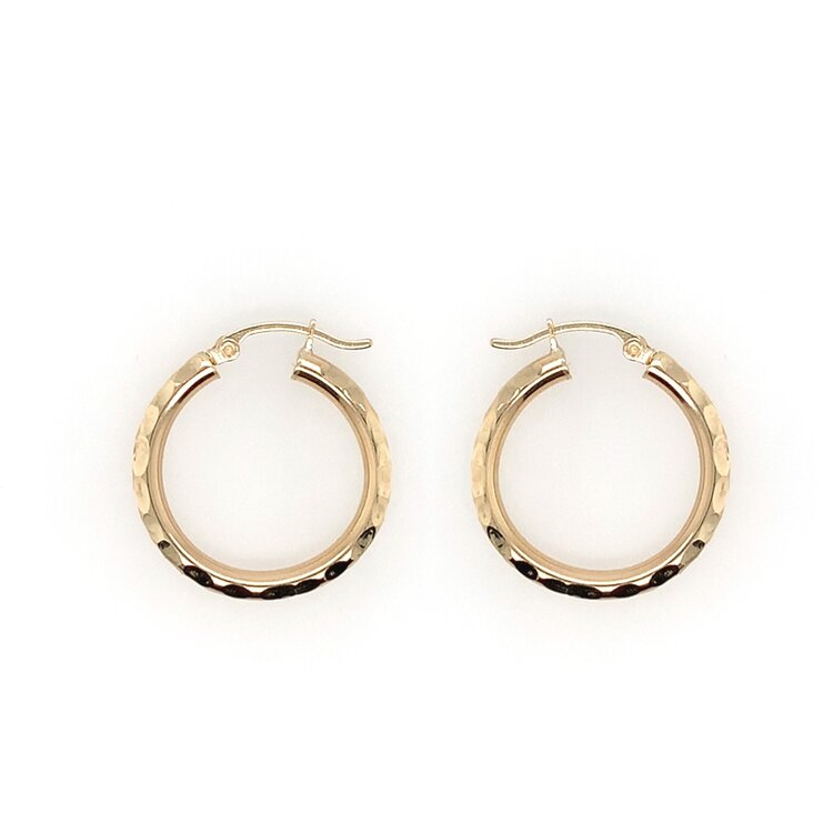 31358 14K YELLOW GOLD DIAMOND CUT TUBE MEDIUM HOOPS