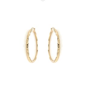 31373 14K YELLOW GOLD LARGE HIGH POLISH HAMMERED TUBE HOOPS