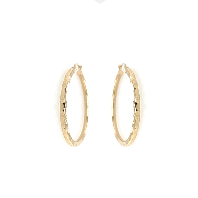 31373 14K YELLOW GOLD LARGE HIGH POLISH HAMMERED TUBE HOOPS