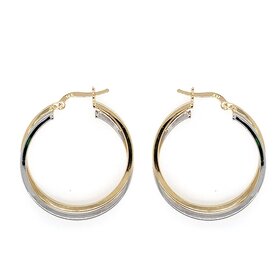 31365 14K TWO TONE MEDIUM DOUBLE HIGH POLISH CROSSED HOOPS
