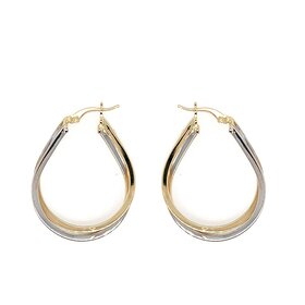31357 14K TWO TONE DOUBLE OBLONG HIGH POLISH HOOPS