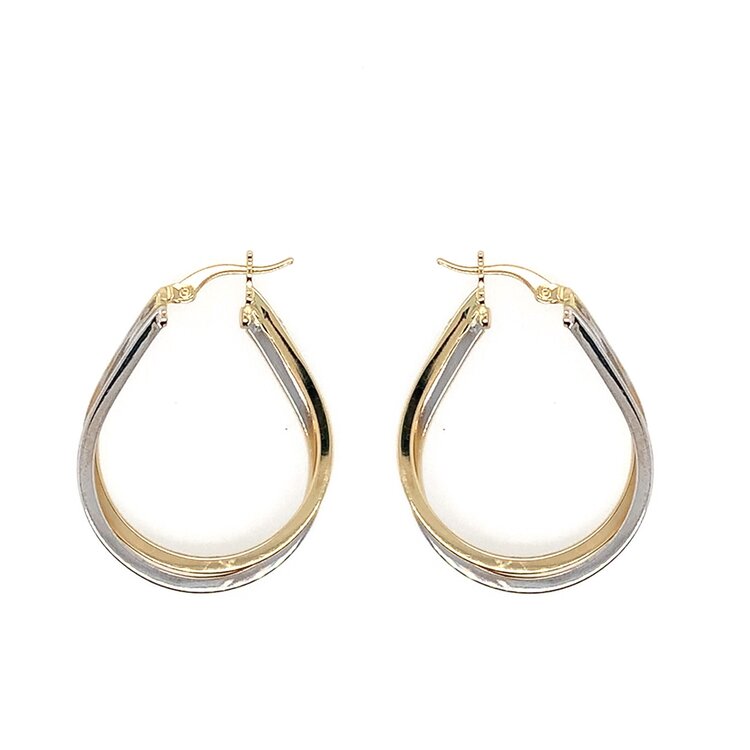 31357 14K TWO TONE DOUBLE OBLONG HIGH POLISH HOOPS