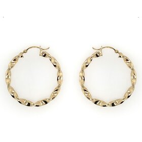31370 14K YELLOW GOLD MEDIUM DIAMOND CUT TWISTED HOOPS
