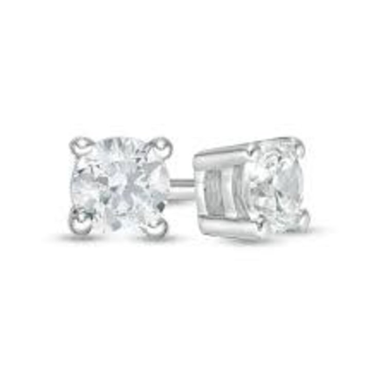 31348 14K WHITE GOLD BEADED FOUR PRONG ROUND EMERALD  STUDS