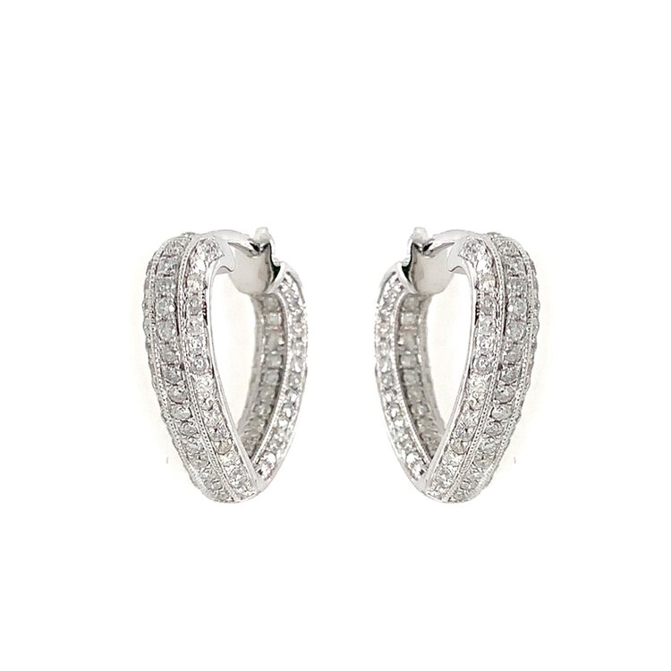 31378 14K WHITE GOLD 1CT DIAMOND IN/OUT HEART SHAPED HOOPS