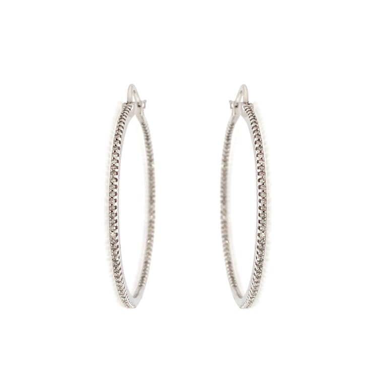31385 14K WHITE GOLD .50CT DIAMOND HOOPS 1.30''