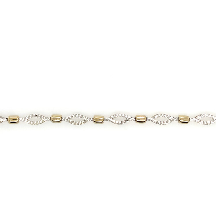 20388 14K TWO TONE DIAMOND CUT OPEN MARQUISE SHAPE LINK BRACELET