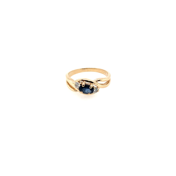 40416 14K YELLOW GOLD .20CT DIAMOND OVAL SAPPHIRE SIDEWAY SPLIT SWIRL RING