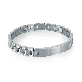 ITALGEM STAINLESS STEEL BRUSHED-CENTRE 8MM-RX-DESIGN ID-PLATE 8"-BRACELET