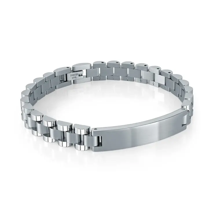 ITALGEM STAINLESS STEEL BRUSHED-CENTRE 8MM-RX-DESIGN ID-PLATE 8"-BRACELET