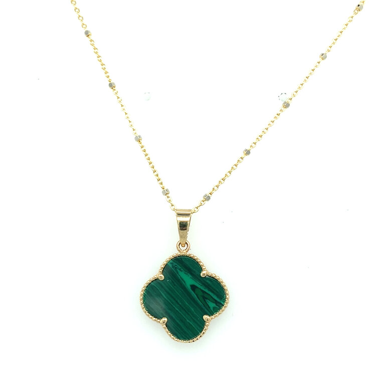 70544 14K YELLOW GOLD GREEN MALACHITE CLOVER 15.4MM PENDANT SET
