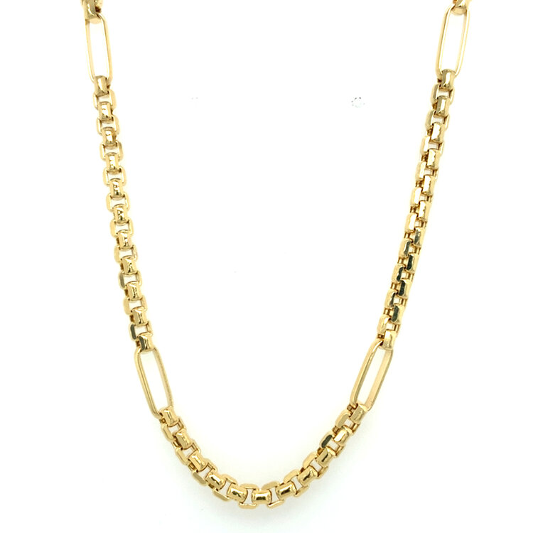 60192 14K 24'' YELLOW GOLD ROUNDED BOX WITH OPEN LINKS NECKLACE