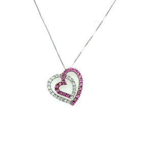 70546 14K WHITE GOLD .20CT DIAMOND AND .40CT PINK SAPPHIRE  SWIRL HEART PENDANT SET