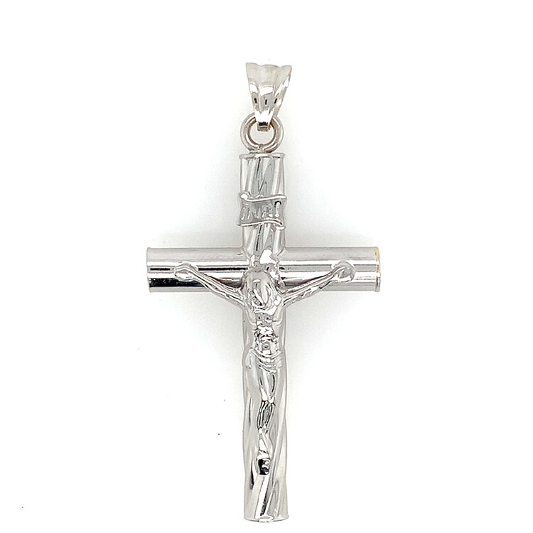 77353 14K WHITE GOLD HIGH POLISH AND TWISTED CENTER CRUCIFIX