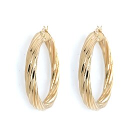 31398 14K YELLOW GOLD TWISTED STYLE HIGH POLISH HOOPS 1.25''