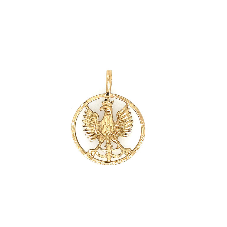 78141 14K YELLOW GOLD DIAMOND CUT CIRCLE ALBANIAN EAGLE CHARM