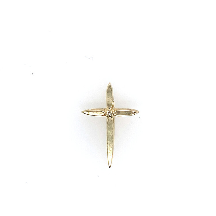 77355 14K YELLOW GOLD HIGH POLISH POINTY EDGES DIAMOND CENTER CROSS