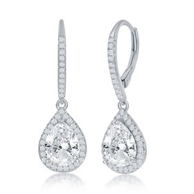 D-7493 Sterling Silver Pear shaped Halo Dangling Earrings