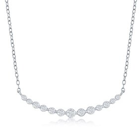 M-6641 Sterling Silver Graduating Round Cubic Zirconia Curved Bar Necklace