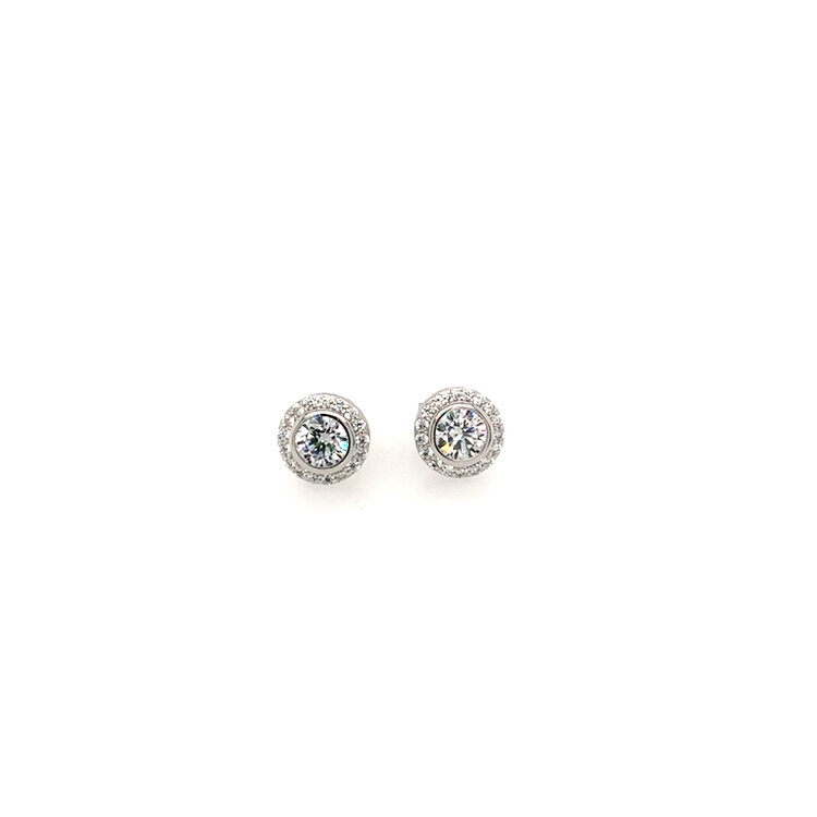 D-6331 STERLING SILVER HALO CUBIC ZIRCONIA PUSH BACK STUDS
