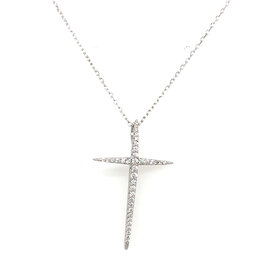 M2-7254 S/S CUBIC ZIRCONIA CROSS ON CABLE LINK CHAIN